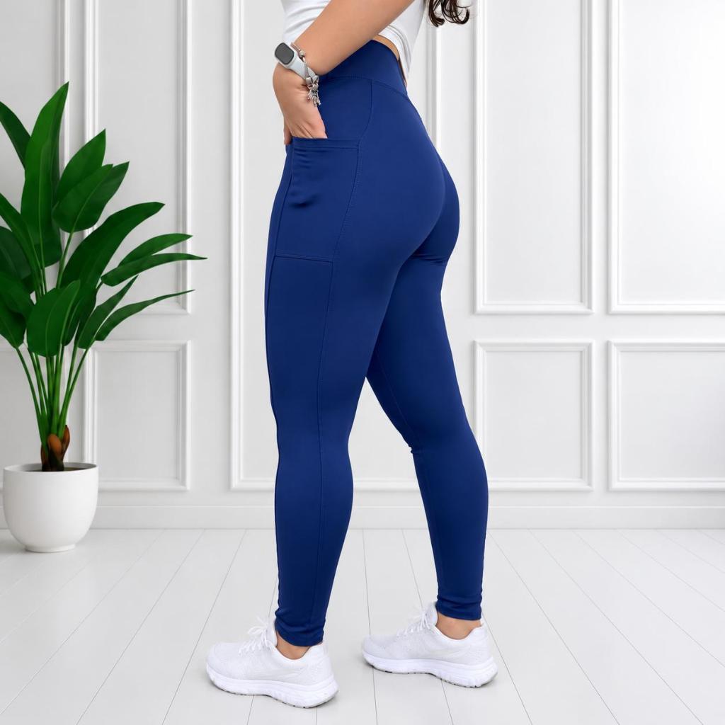 Calça Legging Feminina Fitness Cintura Alta Com Bolso Lateral Poliamida  Academia Zero Transparência