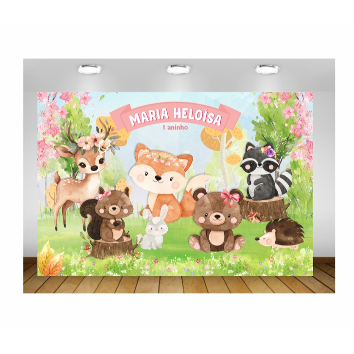 Painel de Festa Bosque dos Animais Bosque Encantado Painel Animais da Floresta Painel de Lona Decoração de Festa
