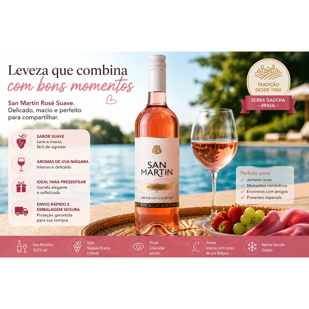 Vinho San Martin Rose Suave Leve e Macio 750ml — imagem 2 de 2