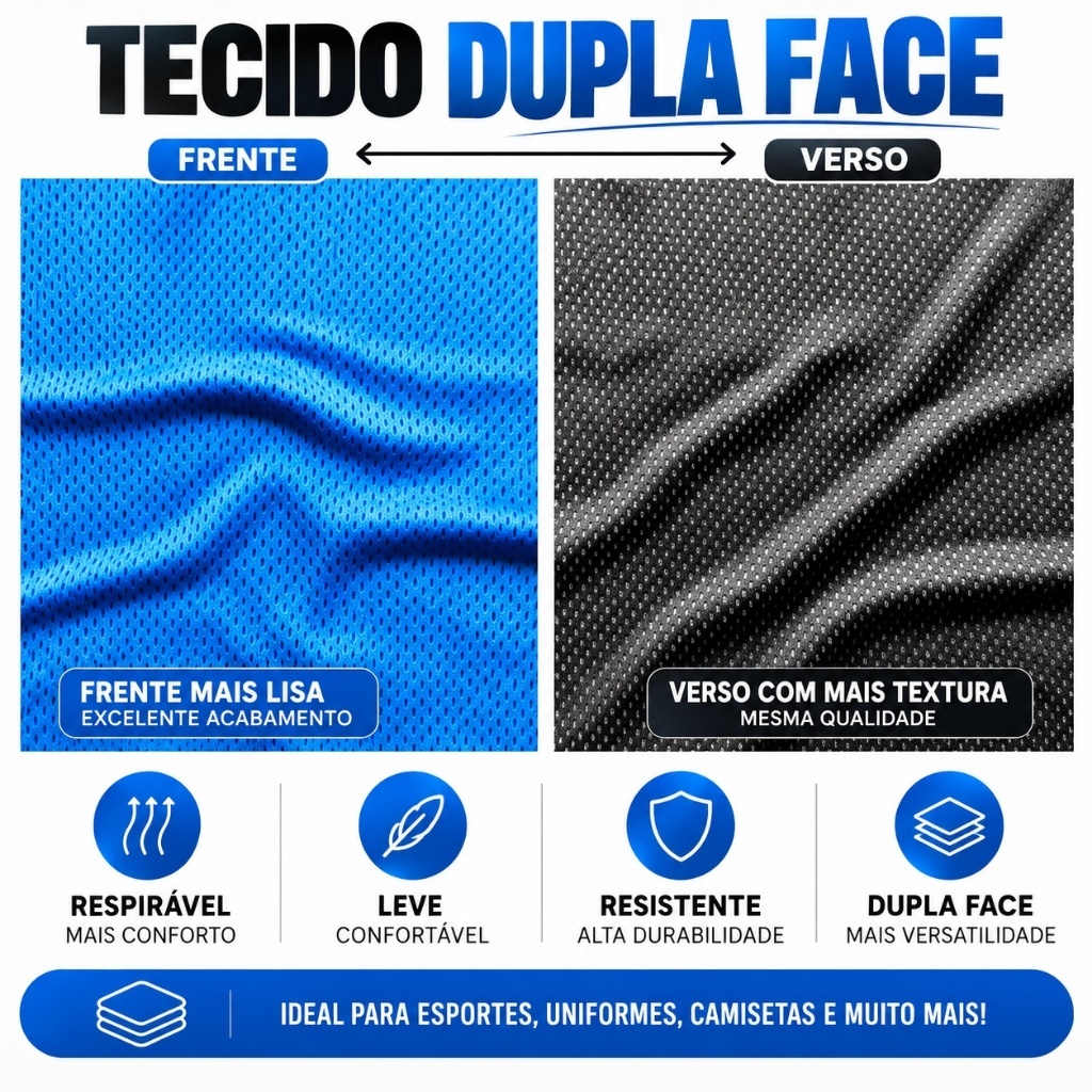 Tecido Malha Dry Fit Dupla Face 100% Poliéster Esportivo Anti Odor