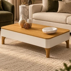 Mesa de Centro Para Sala Orgânica Pés Madeira Maciça Ceci B01 Off White Cinamomo - Lyam Decor