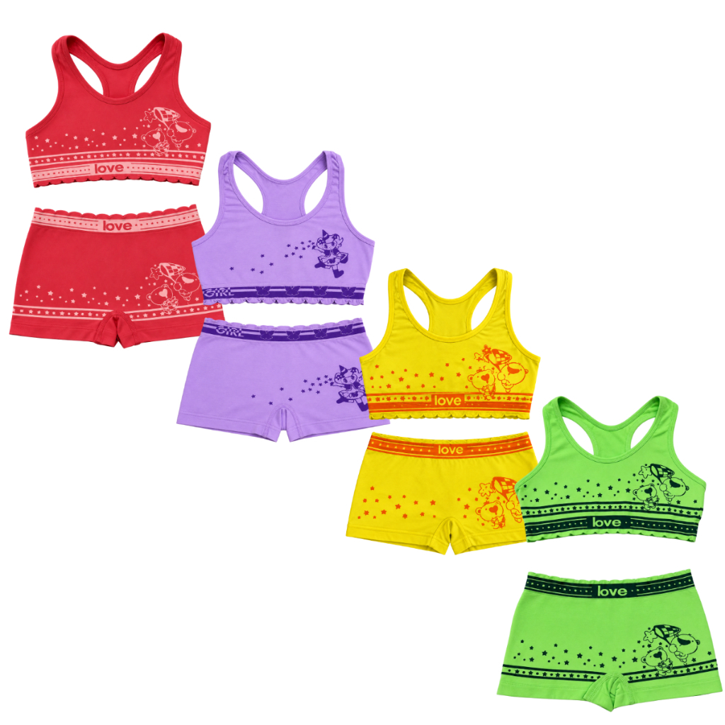 Kit 4 Conjuntos Menina Calcinha Box e Top Infantil Estampado Qualidade Premium Feminino Costas Nadador