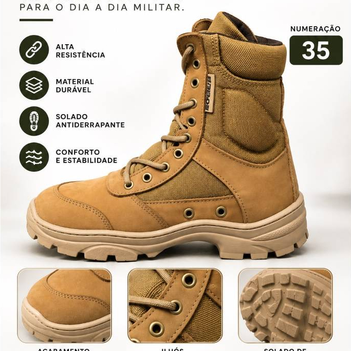 Coturno Tático Militar Coyote Nº – Resistente, Confortável e com Solado Antiderrapante