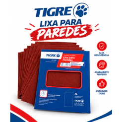 Lixa para Massa e Madeira Tigre 50, 60, 80, 100, 120, 150, 180, 220 Gesso, Alvenaria, Madeira - ESCOLHA A QUANTIDADE