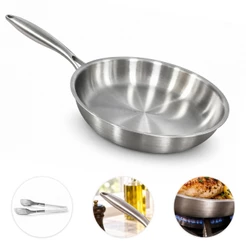 Frigideira 304 Inox 26cm Sem Revestimento Antiaderente - Fundo Triplo - Vai ao Forno e Lava-Louças