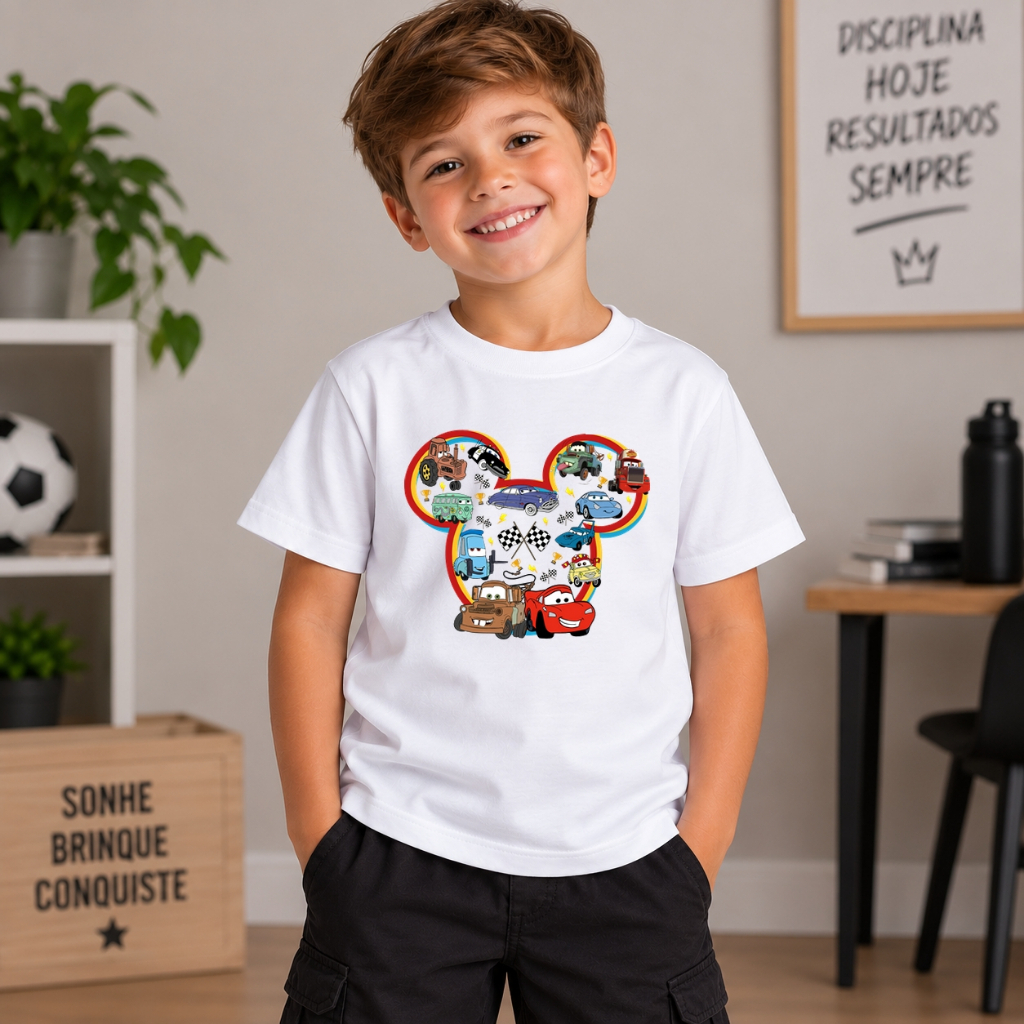 Camiseta Infantil Juvenil Masculina Disney Mcqueen Algodão Estampada Menino Casual Moderna