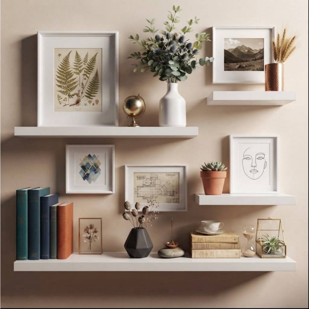 KIT 4 Prateleiras + Kit Instalação 45/40/30/20 Nichos Mdf Suporte Decoração