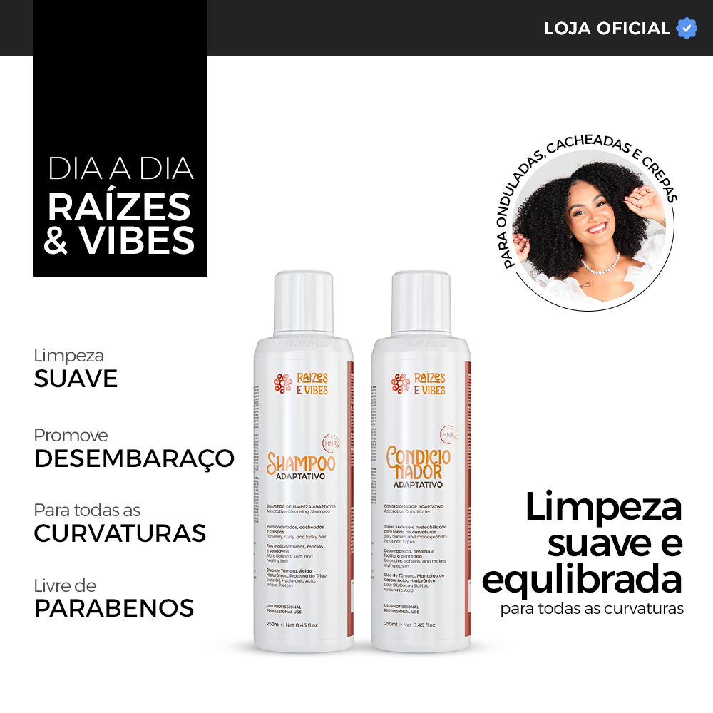 Kit Shampoo e Condicionador Cuidado Diário Cachos e Curvas 250ml - Raízes & Vibes
