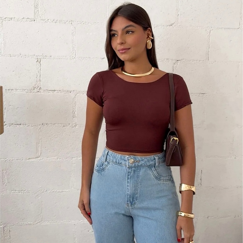 Cropped Feminino Costa Nua Elegante Alça Leve Confortável Estilo Verão Festa Casual Versátil