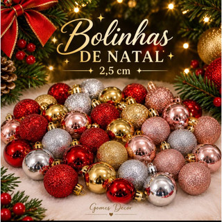 Kit 16 Bolinhas Enfeite de Árvore De Natal 2,5cm Mista Lisa Fosca Glitter Decoração Natalina