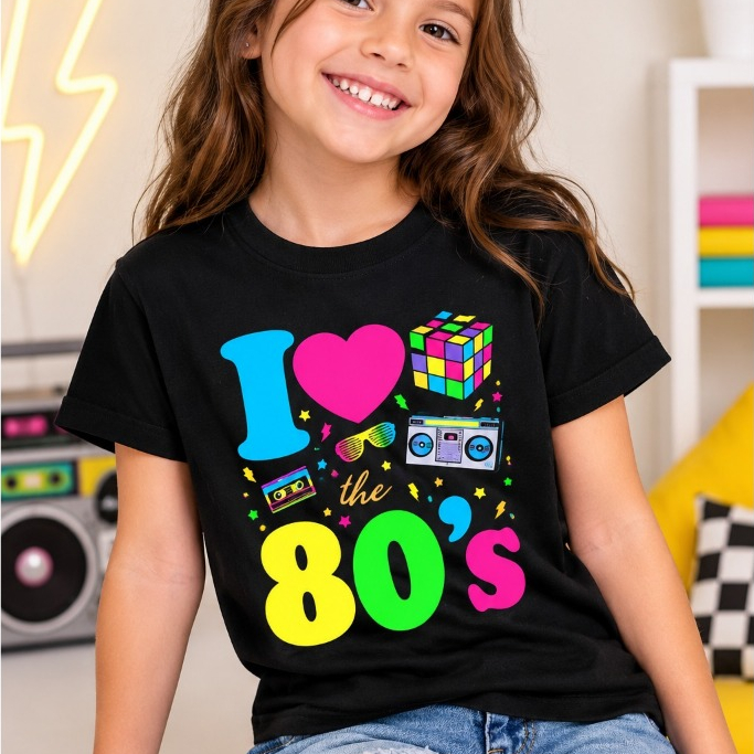 Camiseta Infantil Menina Anos 80 Blusinha 100% Algodão Varias Cores T-Shirt Estilosa Casual Presente dia das Criança