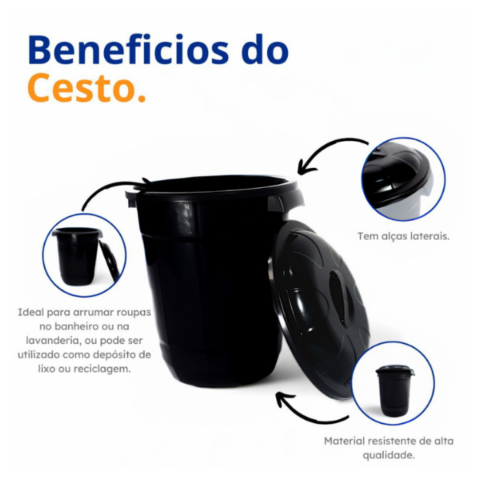 Lixeira Cesto Cestão Cesta Lixo 100 Litros Reforçado Preto Alca Reforçada Inplast — imagem 2 de 2