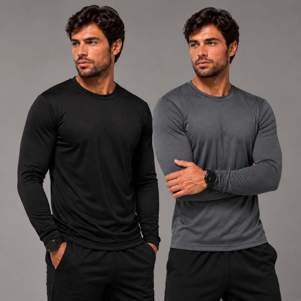 Kit 2 Camisa Segunda Pele Masculino UV Térmica Proteção Solar UV50+ Manga Longa Esportiva Camisetas