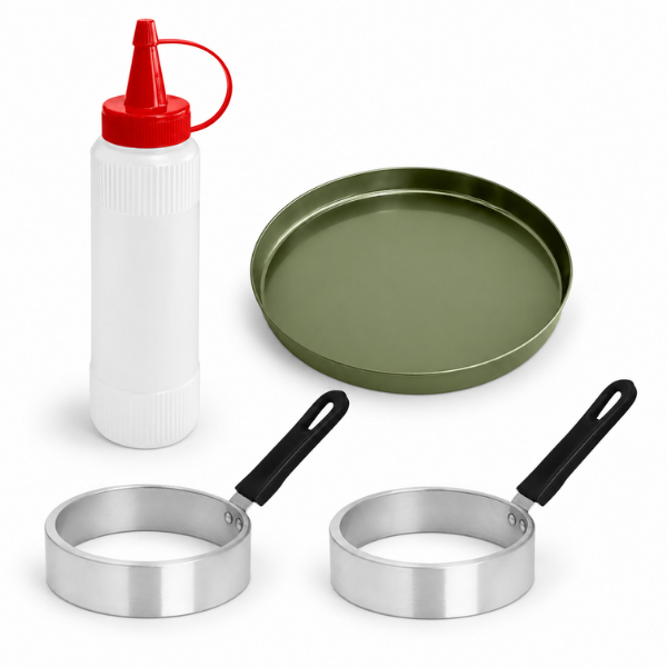 Kit Chapa Lanches 1 Modelador de hambúrguer, 2 Modelador Ovo E 1 Bisnaga