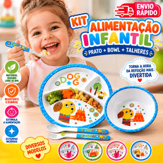 Kit Refeição Infantil Prato Com Divisórias P/ Papinha Bebê Pratinho /Jogo Alimentação