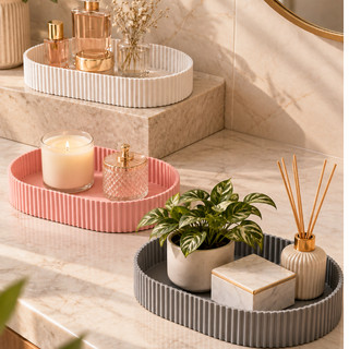 Kit 3 Bandejas Organizadoras Multiuso Porta Joias Perfumes Maquiagem Decorativa Oval Minimalista p/ Quarto Penteadeira