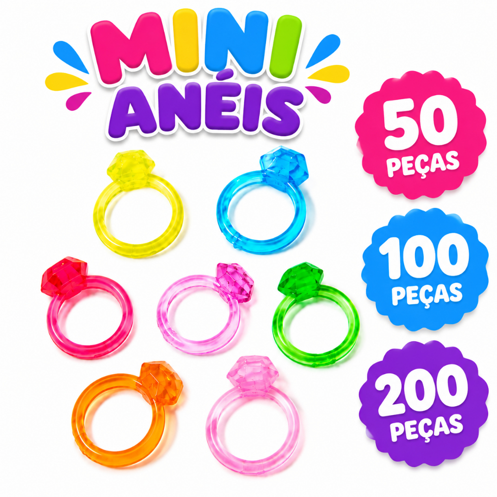 Kit 50/100/200 Mini Anel brinquedo Infantis Coloridos pra Lembrancinha crianças Festa Sacolinha Surpresa Brinde Infantil