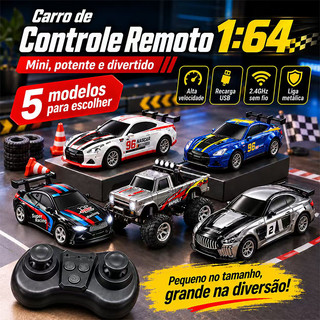 Carrinho RC 1:64 Controle Remoto 2.4GHz e Celular, Liga Metálica, USB Recarregável, Mini Carro de Alta Velocidade