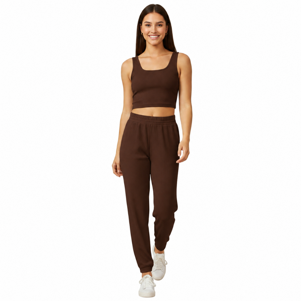 Conjunto Feminino Regata e Calça Feminina Jogger Tecido Premium Cropped