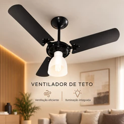 Ventilador de Teto Grande Turbo New Ventura Ventilador Preto 3 Ventilador Teto Quarto Moderno Silencioso