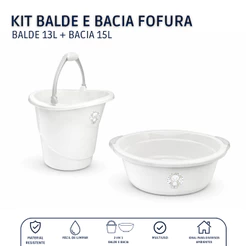 Kit Infantil Bacia 15L + Balde 13L | Fofura Branco | Cajovil | Higienização | Unitario ou Kit Completo
