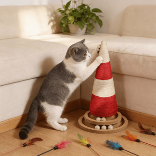 Arranhador para Gatos 44cm Poste com Sisal Base 24cm Antiderrapante com Bolinhas Interativas