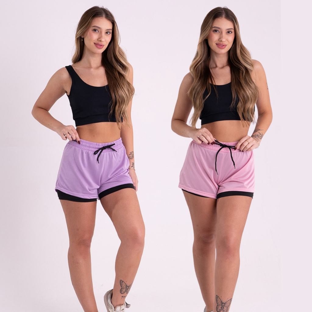 Kit 2 Shorts Dryfit 2 em 1 Feminino Academia Fitness Bermuda Dupla Caminhada Confortável Promoção 10.10
