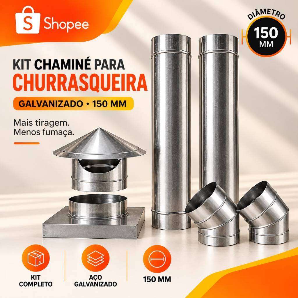 Kit Churrasqueira Pré Moldada 30x30 Galvanizado Duto 150mm Completo Fácil Instalação Curva Adaptador