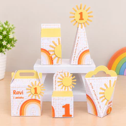 Kit Festa Minha Primeira Volta ao Sol | Caixinhas Lembrancinha com Aplique 3D Personalizadas | 1 Aninho