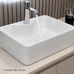 Cuba 40x30 de Porcelana Branca Deka Baby Com Válvula de Click Sobrepor Retangular Banheiro Lavabo