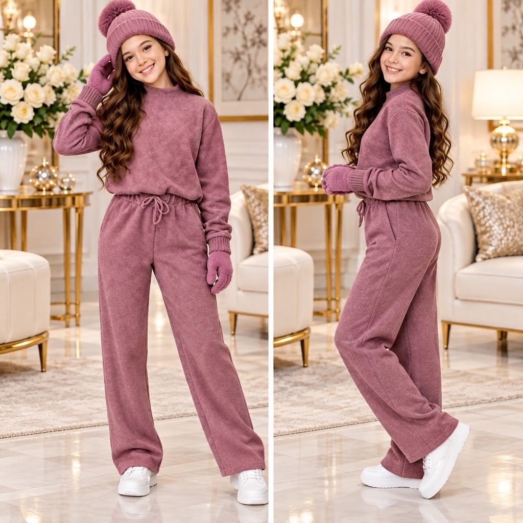 Conjunto Infantil Menina em Lãzinha - Calça Pantalona Quentinho