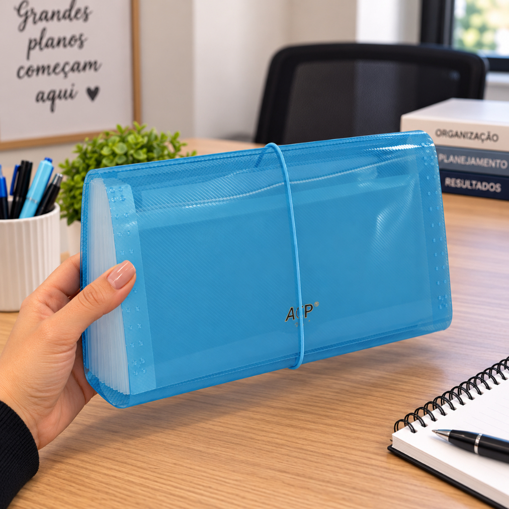 Pasta Sanfonada Cheque Cristal Transparente 31 Divisórias 14,5x26cm ACP Organizador Porta Documentos Boletos Recibos