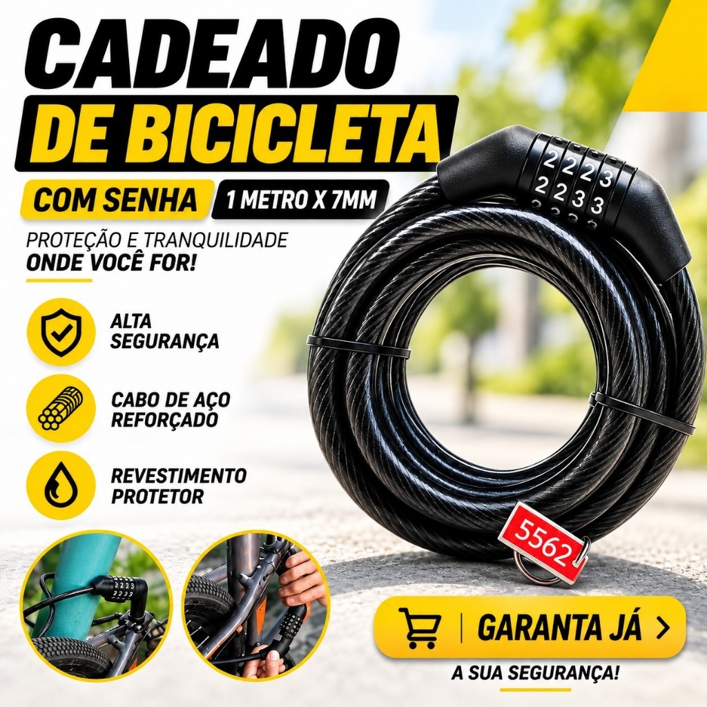 Cadeado De Bicicleta Com Senha Segurança 1 Metro x 7mm Corrente de Bike Motocicleta Capacete Trava Cabo De Aço Antifurto