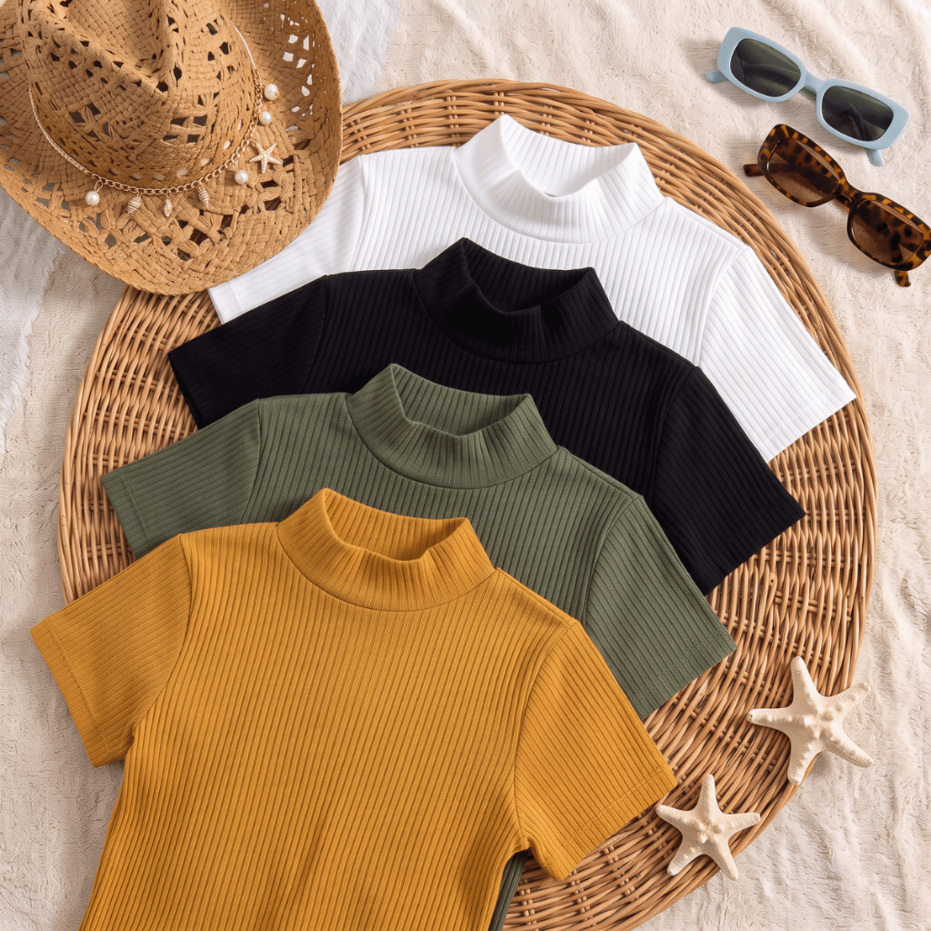 Blusas Feminina 4 Kit Canelado Estilosa Básica Casual