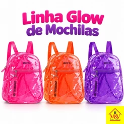Mochila Transparente Glow It com Chaveiro — Estilo e Praticidade para o Dia a Dia
