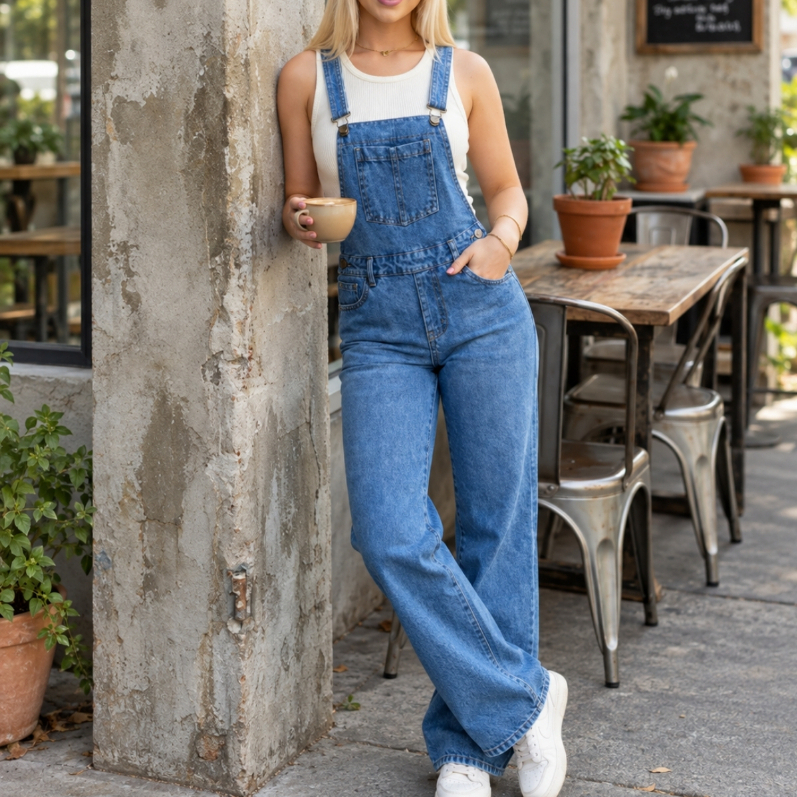 Macacão Jardineira Jeans Feminina Calça Slim Cintura Alta Com Elastano Moda Feminina Modelagem Justa