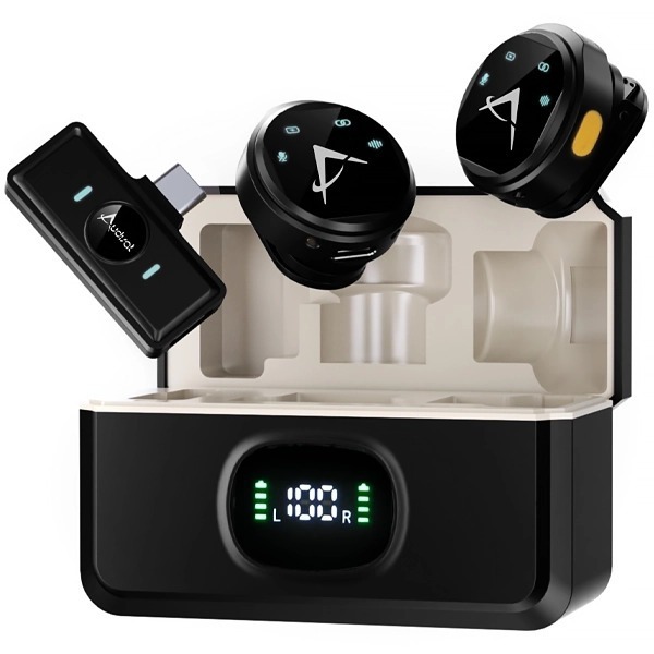 Microfone Lapela Sem Fio Audisat X Vlog Usb-c Duplo Preto