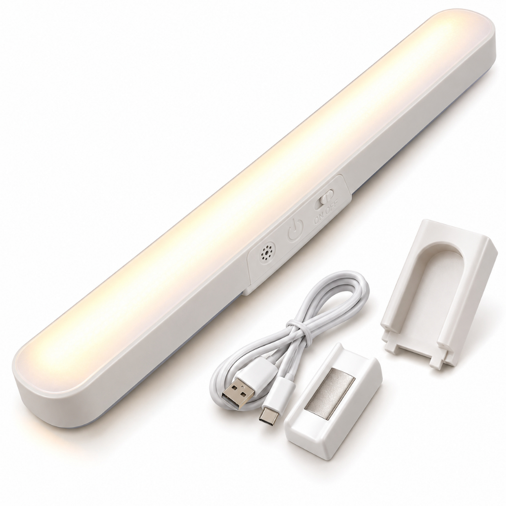 Luminária Led Magnética 30cm Recarregável USB-C 3 Cores Sem Fio Para Armários Guarda-Roupa Cozinha Closet Quarto Bancada