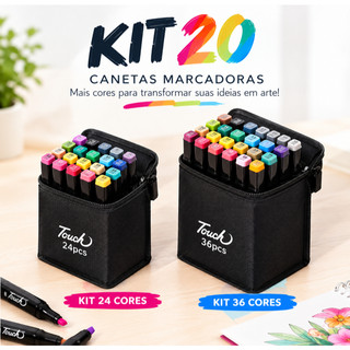 Kit 20 Estojos Canetas Touch 24/36 Cores Marcadores Dual Tip Profissional Ponta Dupla par…