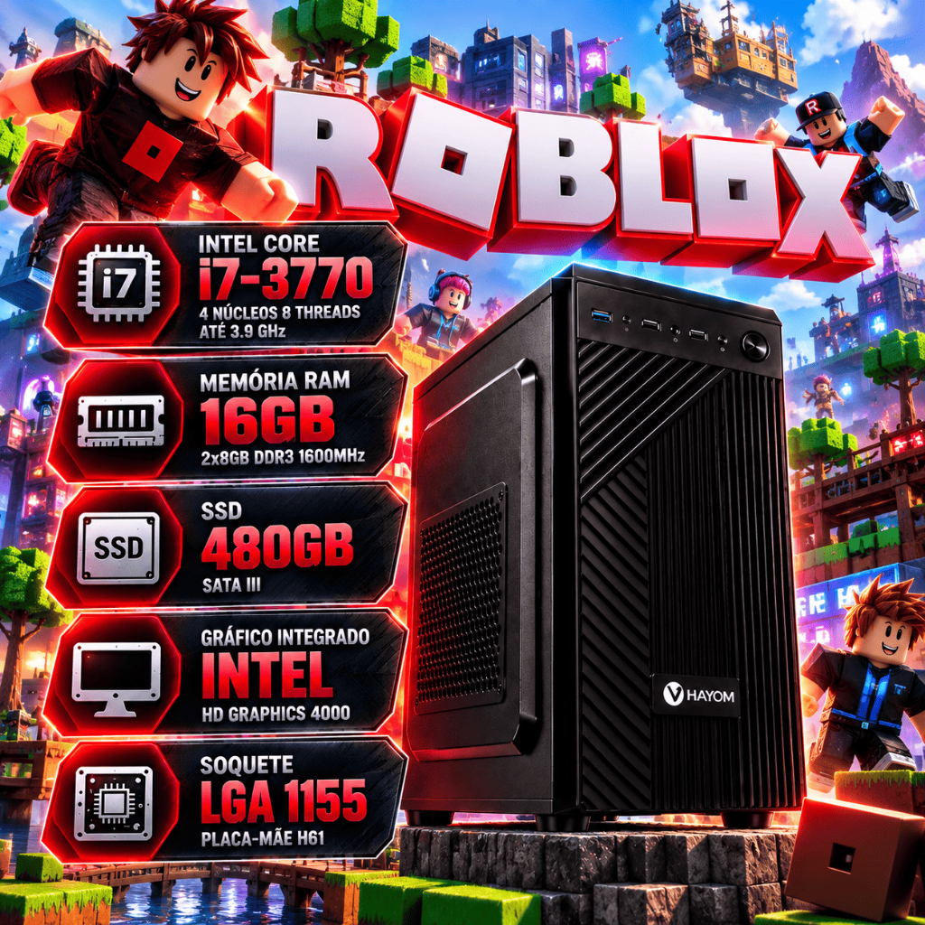 PC Gamer Intel Core I7 3770 16GB DDR3 1600MHz SSD 480GB H61 LGA 1155 Para Roblox Completo