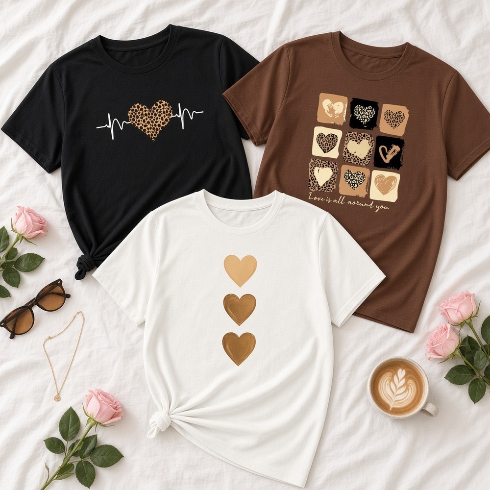 Kit 3 Camisetas Plus Size Femininas G1 ao G4 Estampadas Corações Oncinha Batimento Onca, Coracoes Onca e 3 Coracoes — imagem 2 de 2