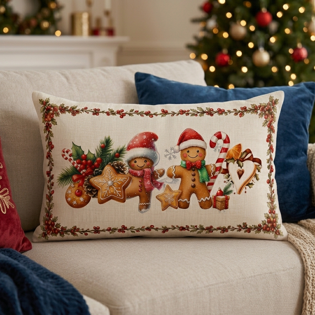 Capa de Almofada Baguete 30x50 Linho Premium Natal Papai Noel Decoração Sala Quarto Várias Estampas