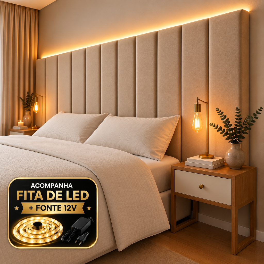 KIT até 20 Cabeceira 110x20 Cama Box Casal Estofada Modular Premium + Fita LED 5m- ENVIO IMEDIATO!!!