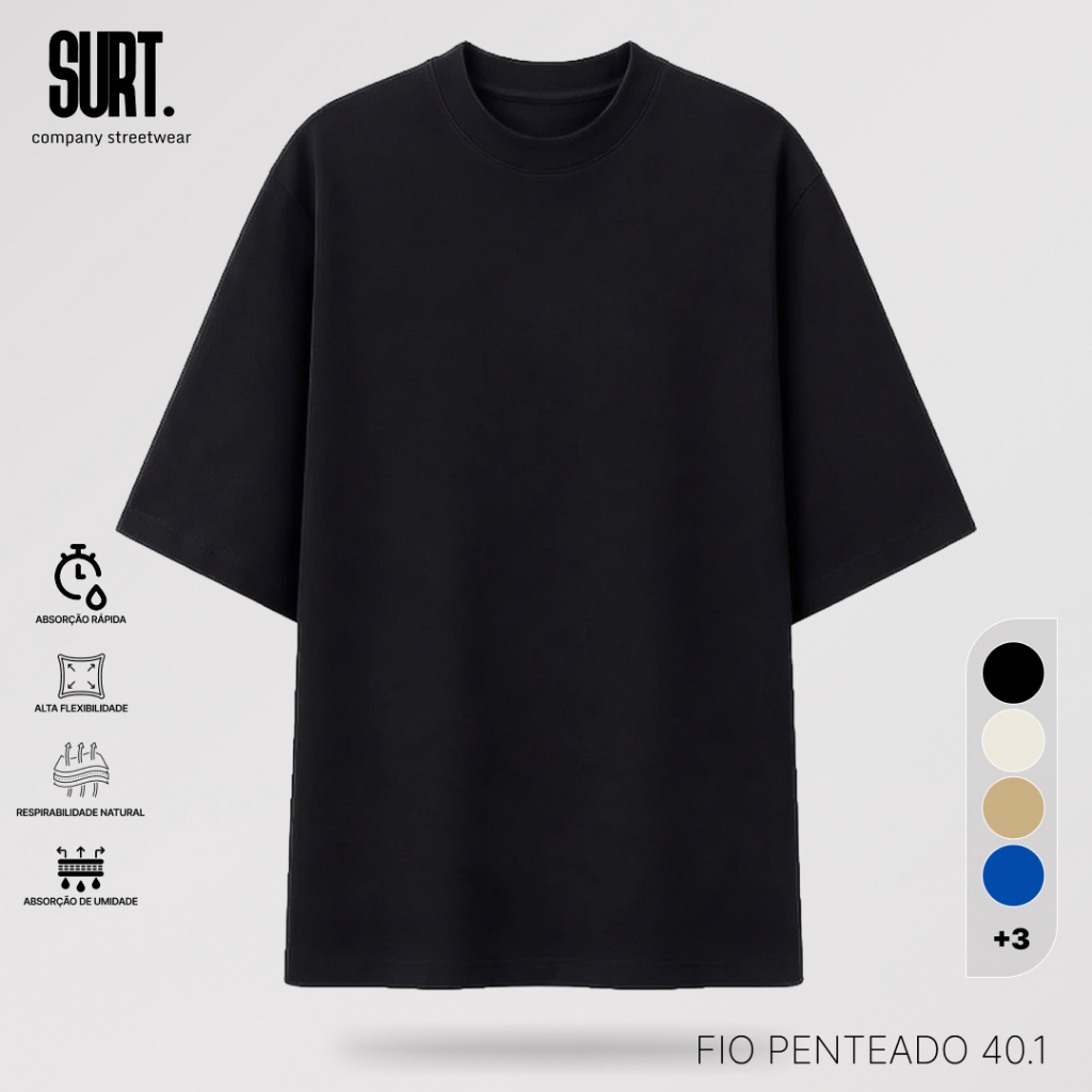 Camiseta Oversized Básica Malha Peruana Premium 40.1 Streetwear Masculina Algodão Unissex