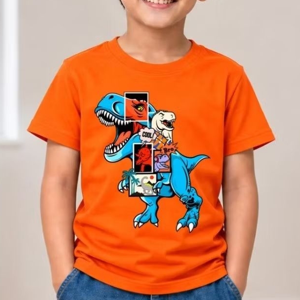 Camiseta Infantil Juvenil Menino Camisa Dinossauro T-Rex Algodão Premium