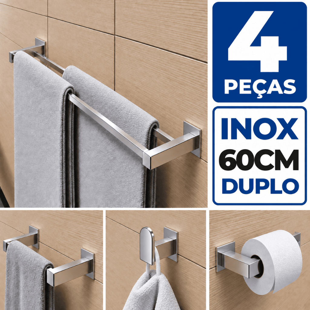 Kit Acessórios Banheiro/lavabo Aço Inox 4 Peças Q4C