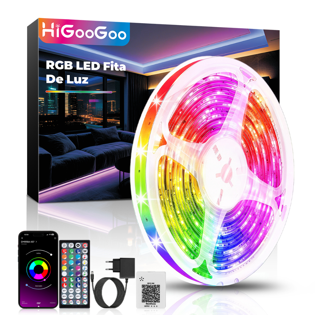 HiGooGoo Fita LED De Luz RGB APP Controle Remoto Alimentado Para Quarto Festa Decoraçã 10M/20M/30M/40M