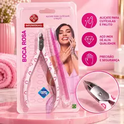 Kit Alicate de Cutícula e Palito Duplo Acrílico Glitter Coleção Boca Rosa Impala