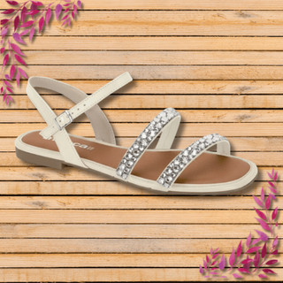 Sandália Feminina Moleca Rasteira Strass Confortável Leve Papete Tamanco Flatform Brilho Cristal Fívela Flat Social