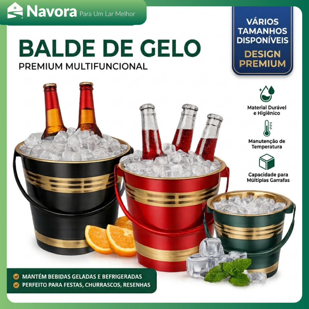 Balde De Gelo Inox Balde De Gelo 1/3/6 Litros Ideal Para Resfriar Cervejas Uísque Champanhe Festas
